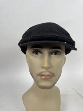 Stewart Of Scotland Black Wool Blend Newsboy Cap Adjustable S/M